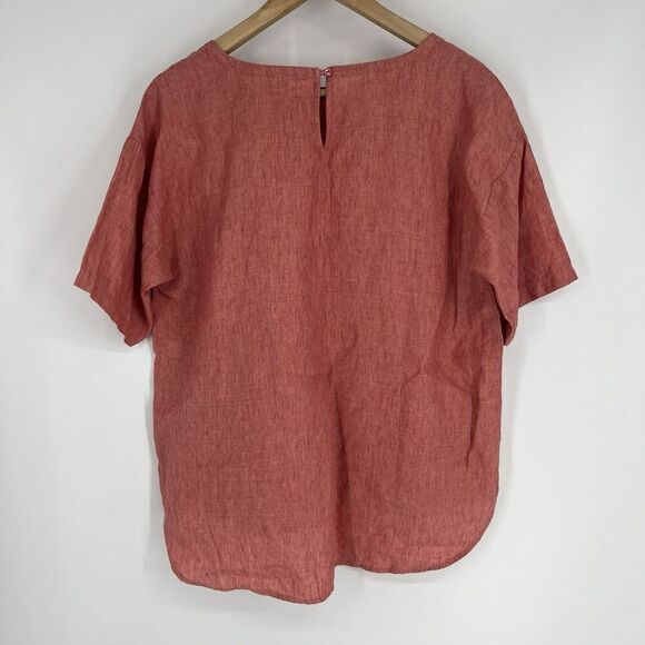 Eileen Fisher Blouse Size Large Petite Red Linen Top Minimalist Lagenlook Shirt - Picture 5 of 7